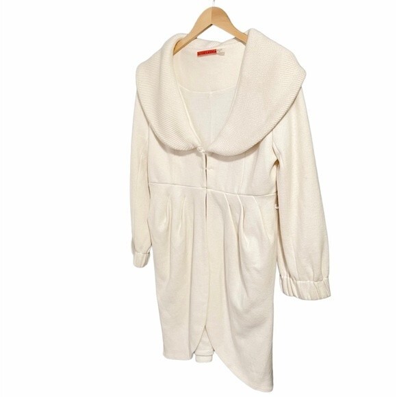 Alice and Olivia Winter White Cream Wool Blend Midi Coat Silk Lined Size Medium - Picture 5 of 13